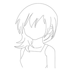 cartoon girl icon. Outline Sketch Coloring Page Of A Little Girl With Stars Drawing Vector.