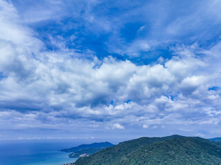 Drone view Beautiful clouds blue sky over sea in high season at Phuket Thailand