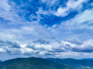 Drone view Beautiful clouds blue sky over sea in high season at Phuket Thailand