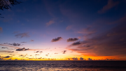 Sunset sky, Nature beautiful Light Sunset or sunrise over sea, Colorful dramatic majestic scenery Sky with Amazing clouds and waves in sunset sky nature light cloud background