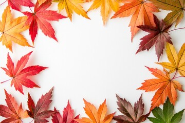 Autumn Maple Leaves Flat Lay White Background created with Generative AI