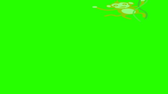 animation of a cartoon monkey hanging on a green screen