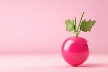 A radish is sitting on a pink background