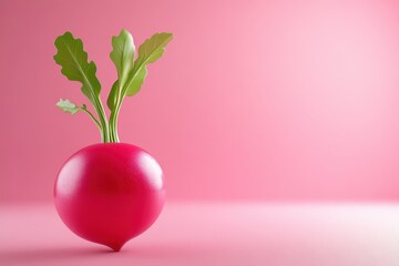A radish is sitting on a pink background
