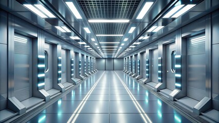 Naklejka premium Modern gray corridor with bright lighting, sleek design and futuristic feel, modern, gray, corridor, lighting