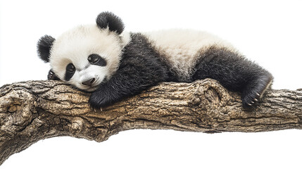 Naklejka premium panda sleep on the branch tree isolated white background