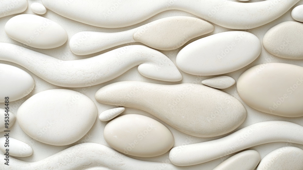 Aufkleber soft cream background with neatly arranged smooth pebbles and subtle wave patterns, embodying a calm