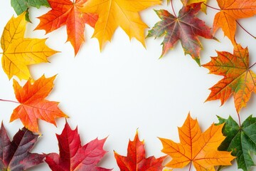 Fototapeta premium Autumn Maple Leaves Flat Lay White Background created with Generative AI