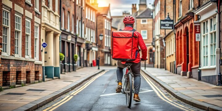Delivery driver on a Just Eat bicycle in York, UK, food delivery, takeaway, rider, transportation, urban, city, cyclist