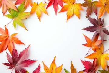 Autumn Maple Leaves Flat Lay White Background created with Generative AI