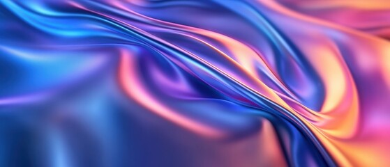 Fototapeta premium A vibrant abstract silk texture showcasing smooth waves of colors in violet, blue, and orange, ideal for backgrounds and designs.