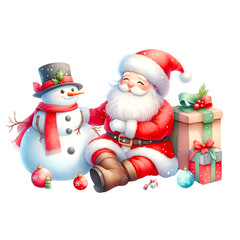 Santa Claus Sitting With Snowman