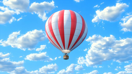 Fototapeta premium Red and White Hot Air Balloon Soaring Through Blue Sky with Clouds