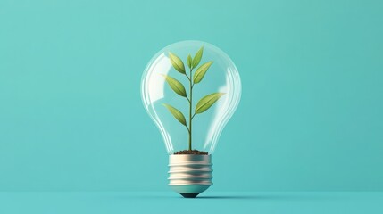 A light bulb with a growing plant symbolizes sustainable energy and environmental awareness in a modern setting.