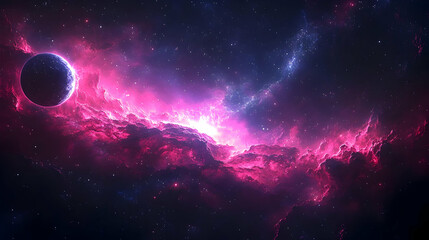 Cosmic Nebula with Pink Clouds and Stars