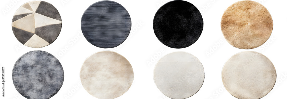 Poster a set of round soft carpets in gray and beige colors. isolated on a transparent background.