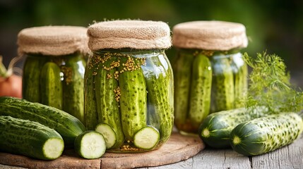 pickled cucumbers in glass jars