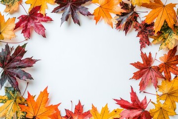 Autumn Maple Leaves Flat Lay White Background created with Generative AI