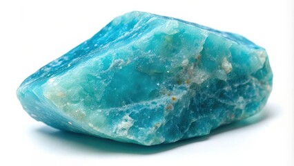Obraz premium Natural unpolished blue apatite stone cutout on white background , blue, apatite, stone, mineral, gemstone, rough