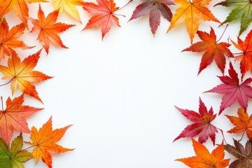 Obraz premium Autumn Maple Leaves Flat Lay White Background created with Generative AI