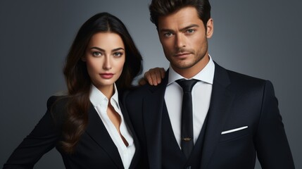 Man and woman in black suits