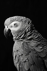 Fototapeta premium portrait studio photograph of african gray parrot black and white
