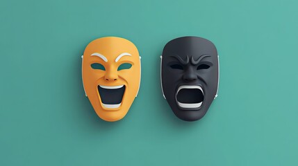 Two theatrical masks representing comedy and tragedy, symbolizing the duality of human emotions and the performing arts.
