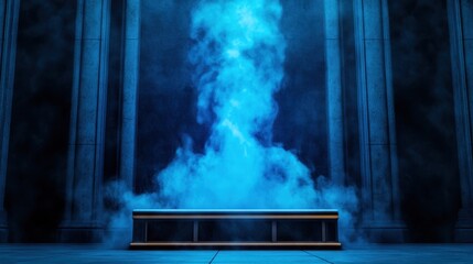 Ethereal blue smoke rises in a mystical space, creating a captivating atmosphere suitable for fantasy or abstract themes.