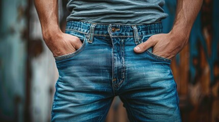 Man wearing blue jeans with hands in pockets