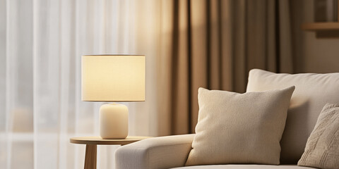 Scandinavian Living Room with Lamp on Side Table and Sofa