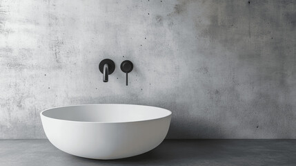 Minimalist Bathroom with Grey Ceramic Vessel Sink and Black Wall-Mounted Faucet