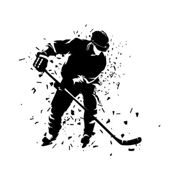recommend clip art: Ice hockey player, isolated vector silhouette, ink drawing