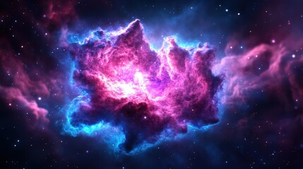 Spectacular cosmic cloud displaying vibrant hues of pink and blue, set against a starry background, perfect for space-themed projects.