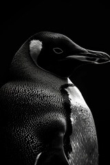 Naklejka premium portrait studio photograph of emperor penguin black and white