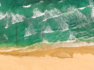 Aerial view of waves on Baltic sea in summer.
