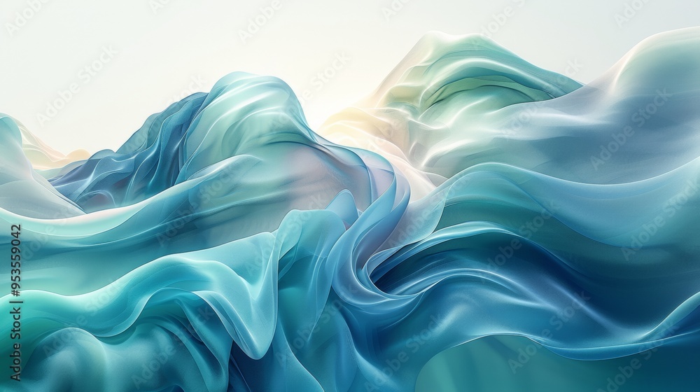 Poster an abstract image of gentle waves in soft hues of blue and green, representing calming rhythms