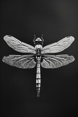 portrait studio photograph of dragonfly black and white
