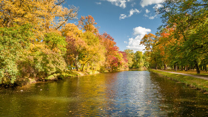 Aerial view of river Brda at autumn, Bydgoszcz, Poland