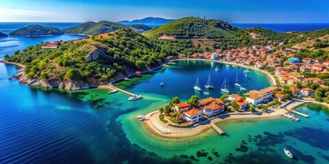 Aerial view of Porto Koufo on the Sithonia peninsula, Chalkidiki, Greece, Sithonia