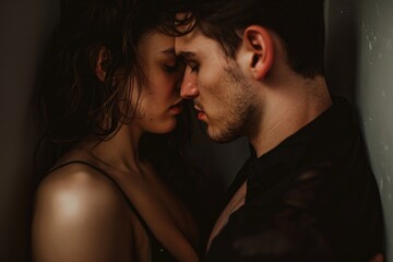 Couple embracing in close-up portrait