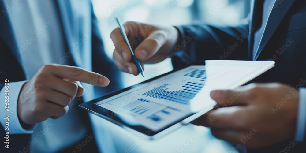 Poster conduct a business analysis and strategy meeting utilizing modern digital tools and technologies for