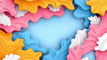 Vibrant paper cut leaves in bright colors surround a soft blue center, perfect for creative backgrounds and artistic designs.