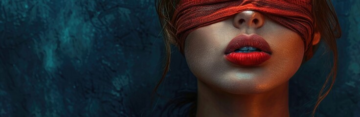 Woman with red blindfold and lips