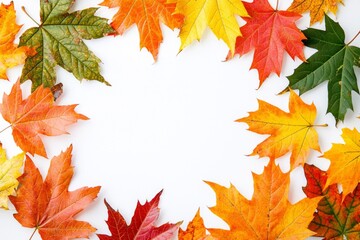 Fototapeta premium Autumn Maple Leaves Flat Lay White Background created with Generative AI