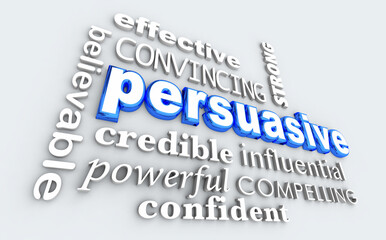 Persuasive Word Collage Persuasion Confident Strong Argument 3d Illustration