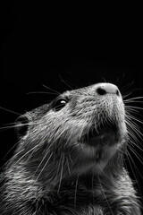 portrait studio photograph of coypu black and white