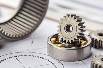 Gears, bearings and mechanism parts.Elements of mechanical blocksand construction.