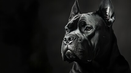 A huge all black Presa canario dog, extremely detailed, Kodak portrait. 