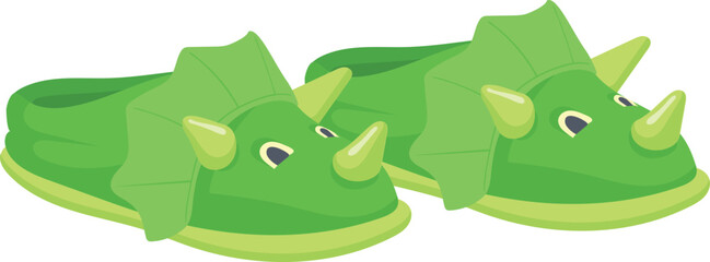 Green dragon slippers cartoon icon. Cute dino shoes