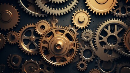 Vintage metal gears or cogs on dark background. Neural network ai generated art